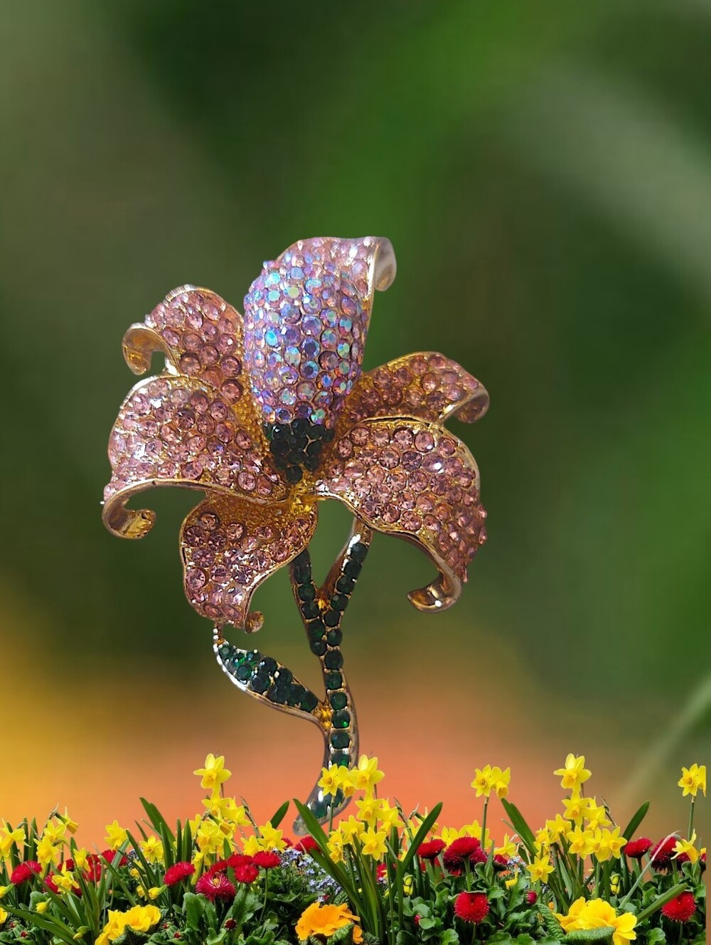 Pink Crystal Flower Brooch